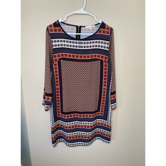 Joy & Co Womens Geometric Print Dress long Sleeves Zipper‎ M polyester round - Picture 1 of 7